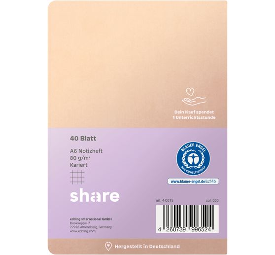 share Notebook A6 squared pastel blue-lavender, 40 sheets