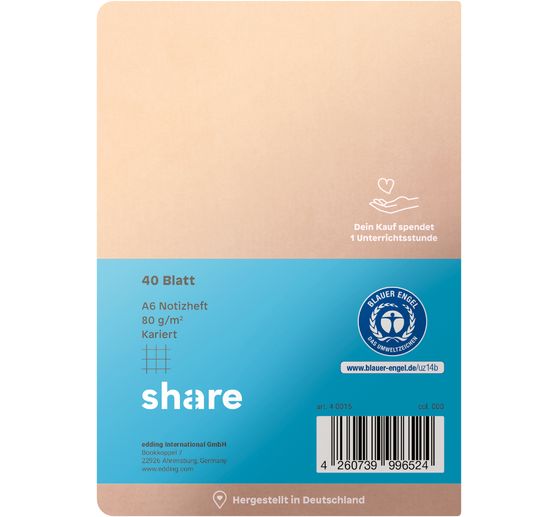share Notebook A6 squared pastel blue-lavender, 40 sheets