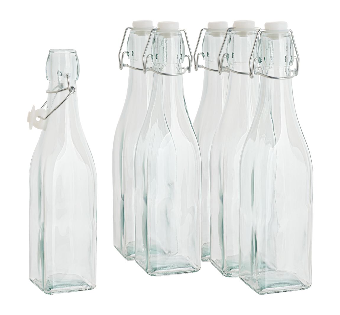 VBS Glasflasche mit Bügelverschluß "Eckig", 500ml, 6 Stück