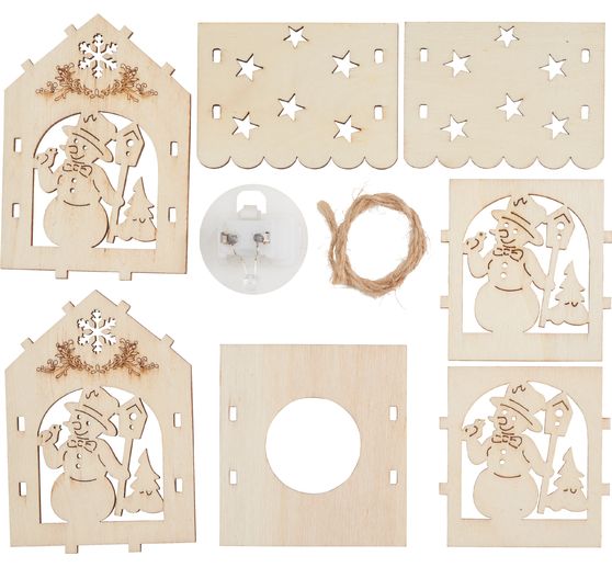 VBS Holzbausatz Lichterhaus "Schneemann mit Vogelhaus", inkl. LED