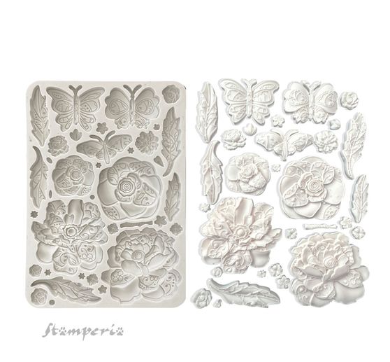 Silicone casting mould "Old Lace - Butterfly & Flowers"
