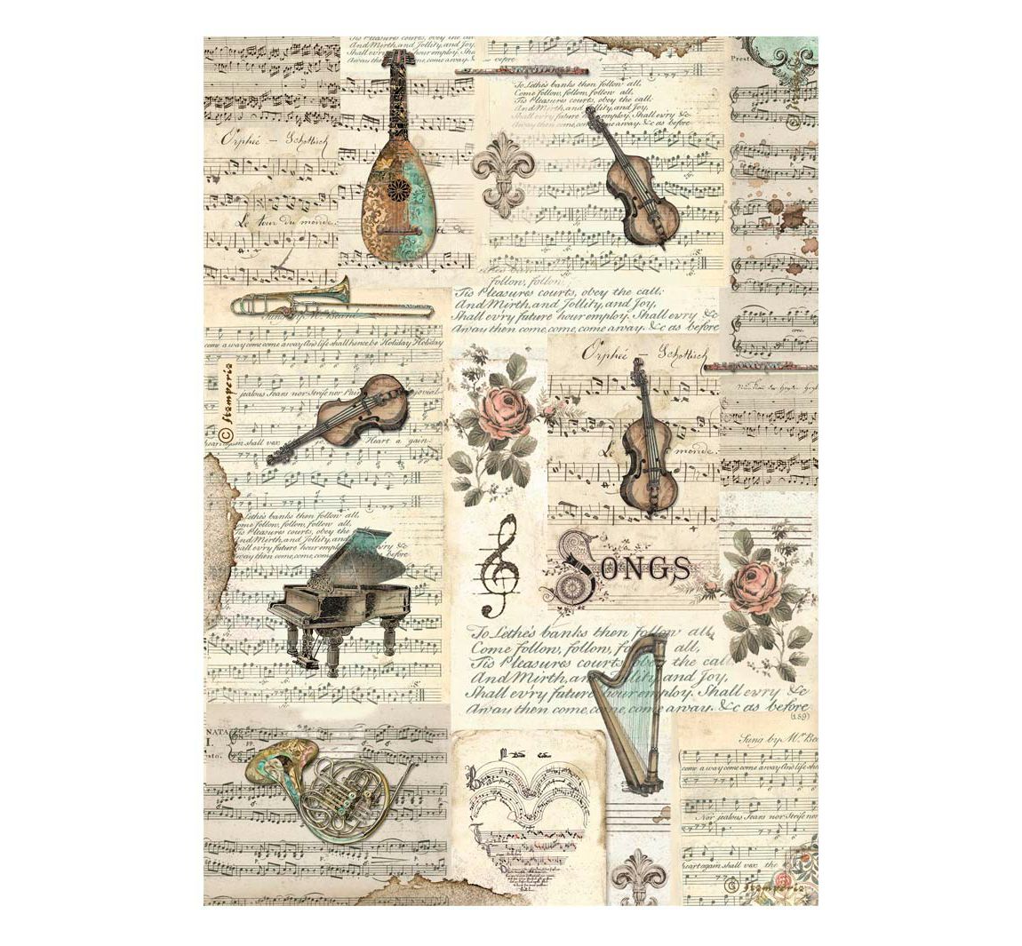 Motiv-Strohseide "Music - Instruments"