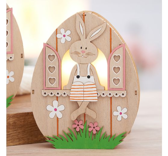 VBS Holz-Ei mit LED "Hase im Fenster"