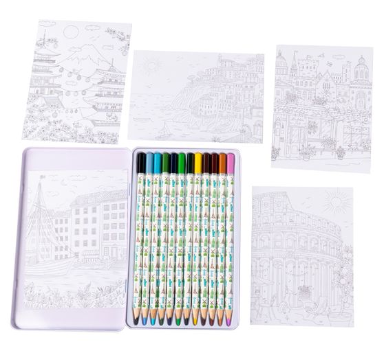 Design box with 12 coloured pencils "Colorful World Weltreise"