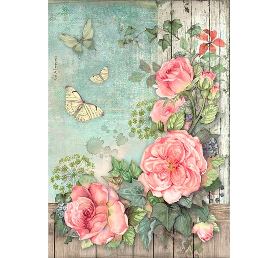Motif straw silk "House of Roses - Flower Corner"