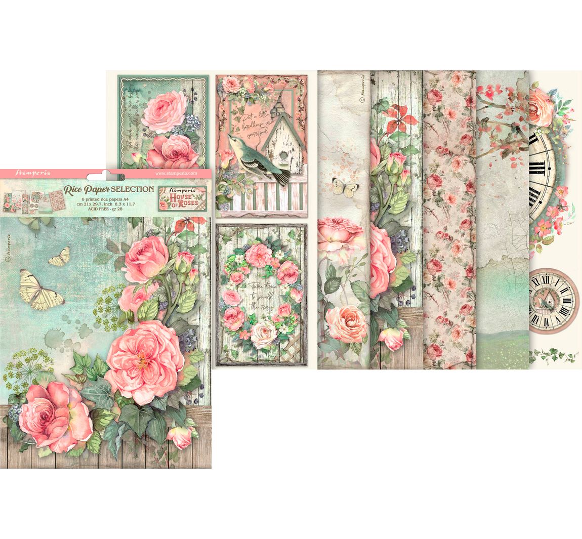 Motiv-Strohseiden Sortiment "House of Roses", 6er-Set