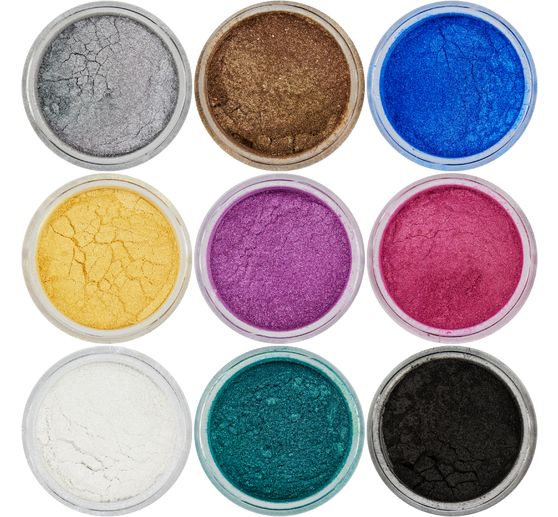 Glimmerpuder Farbset, 9 Tiegel