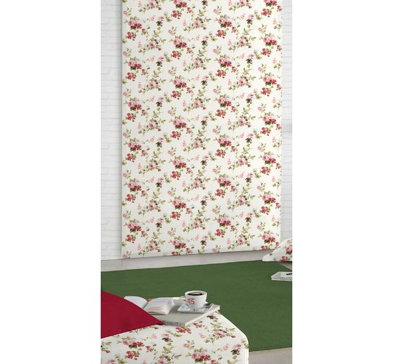 Motiv-Stoff Leinenoptik "Rosen"
