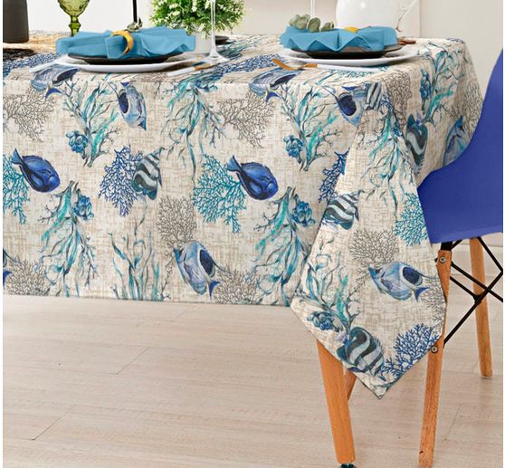 Motiv-Stoff Leinenoptik "Azzurro"
