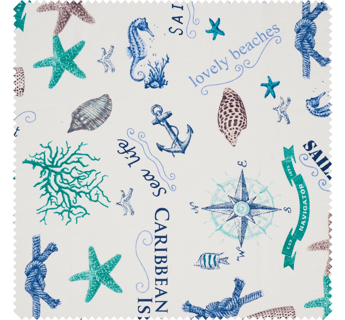 Motiv-Stoff Leinenoptik "Sealife"