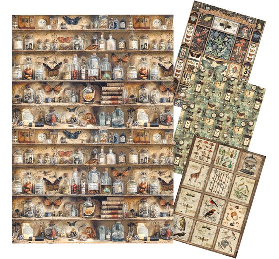 Motiv-Strohseiden-Sortiment "Cabinet of Curiosities", 4er-Set