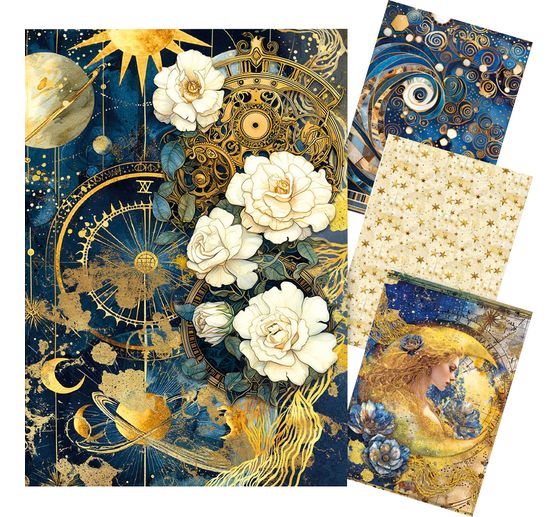 Motiv-Strohseiden-Sortiment "Celestial", 4er-Set