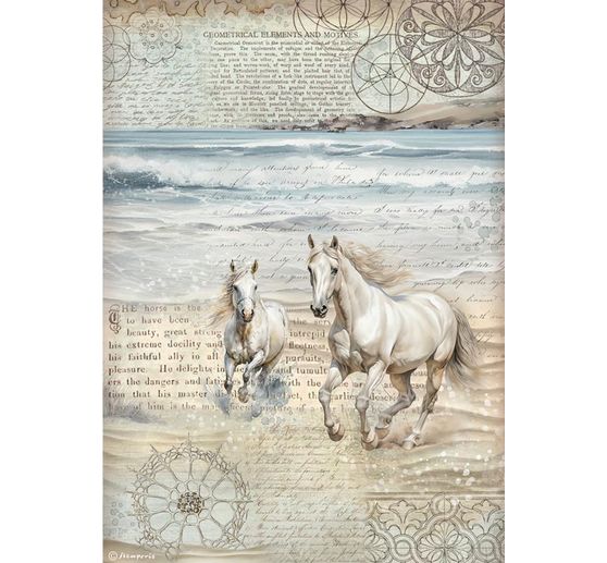 Motif straw silk "Silent Sea - Horses"