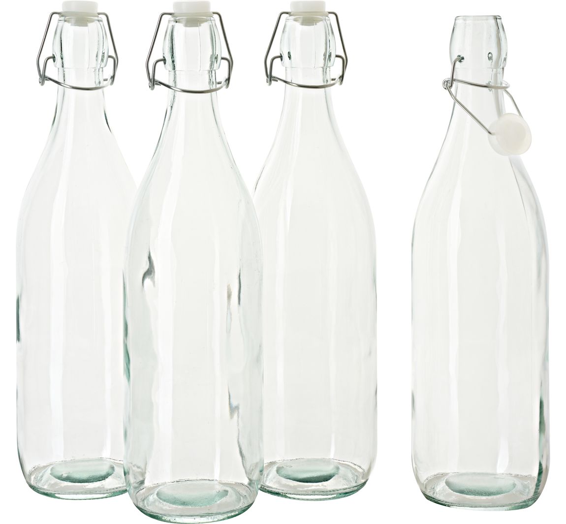 VBS Glasflasche mit Bügelverschluß "Rund", 900 ml, 4 Stück