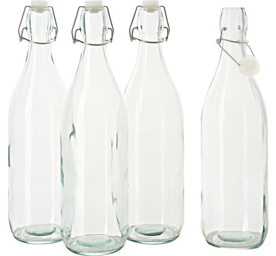 VBS Glasflasche mit Bügelverschluß "Rund", 1 Liter, 4 Stück