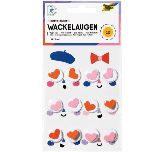 Wackelaugen "Hearts", 20 mm, selbstklebend