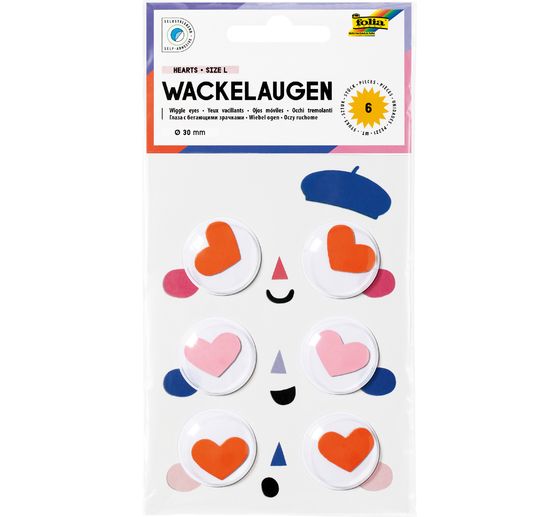 Wackelaugen "Hearts", 30 mm, selbstklebend