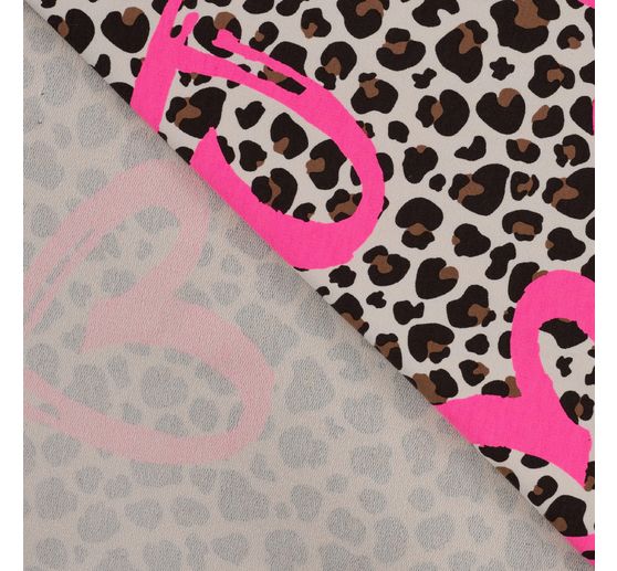 Sweat-Stoff Neon Print "Leopard mit Herz"