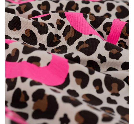 Sweat-Stoff Neon Print "Leopard mit Herz"