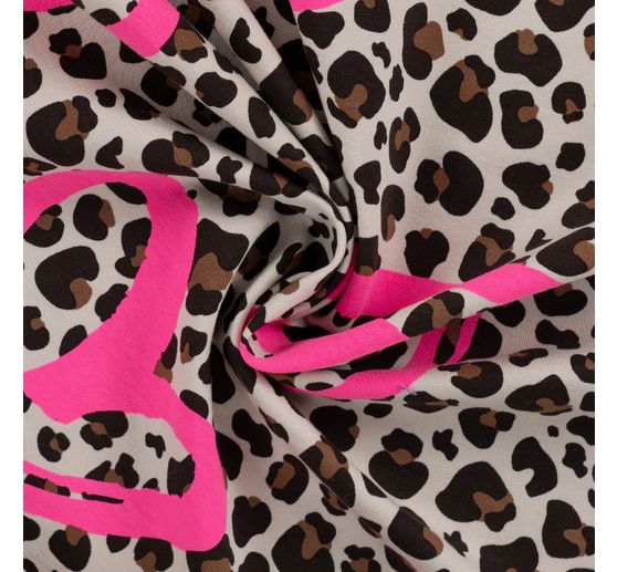 Sweat-Stoff Neon Print "Leopard mit Herz"