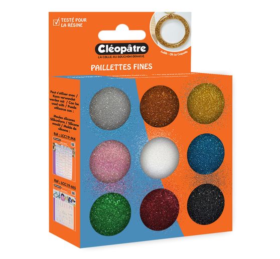 Glitzerpulver Farbset, 9 Tigel