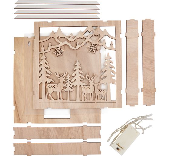 VBS Holzbausatz Motivrahmen "Rehe im Wald", inkl. LED