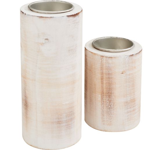 VBS Decorative wooden tealight holders, set of 2