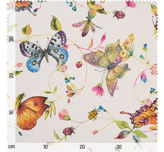 Dekostoff Leinenoptik "Schmetterlinge und Blumen"