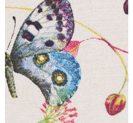 Dekostoff Leinenoptik "Schmetterlinge und Blumen"