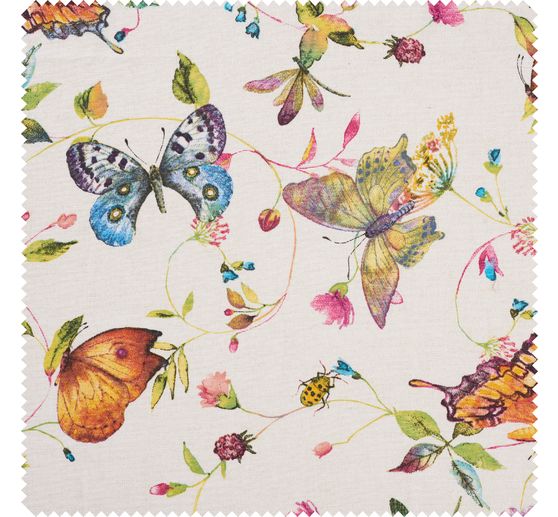 Dekostoff Leinenoptik "Schmetterlinge und Blumen"