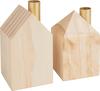 Wooden houses with holder for stick candle