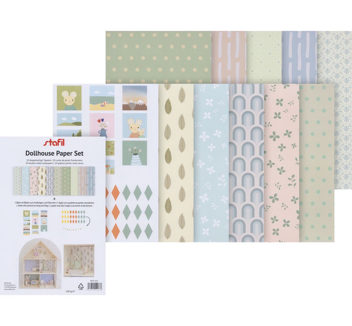 Puppenhaus-Papierset, 10 Bogen DIN A4 + 1 Bogen mit Fahnen und Bildern
