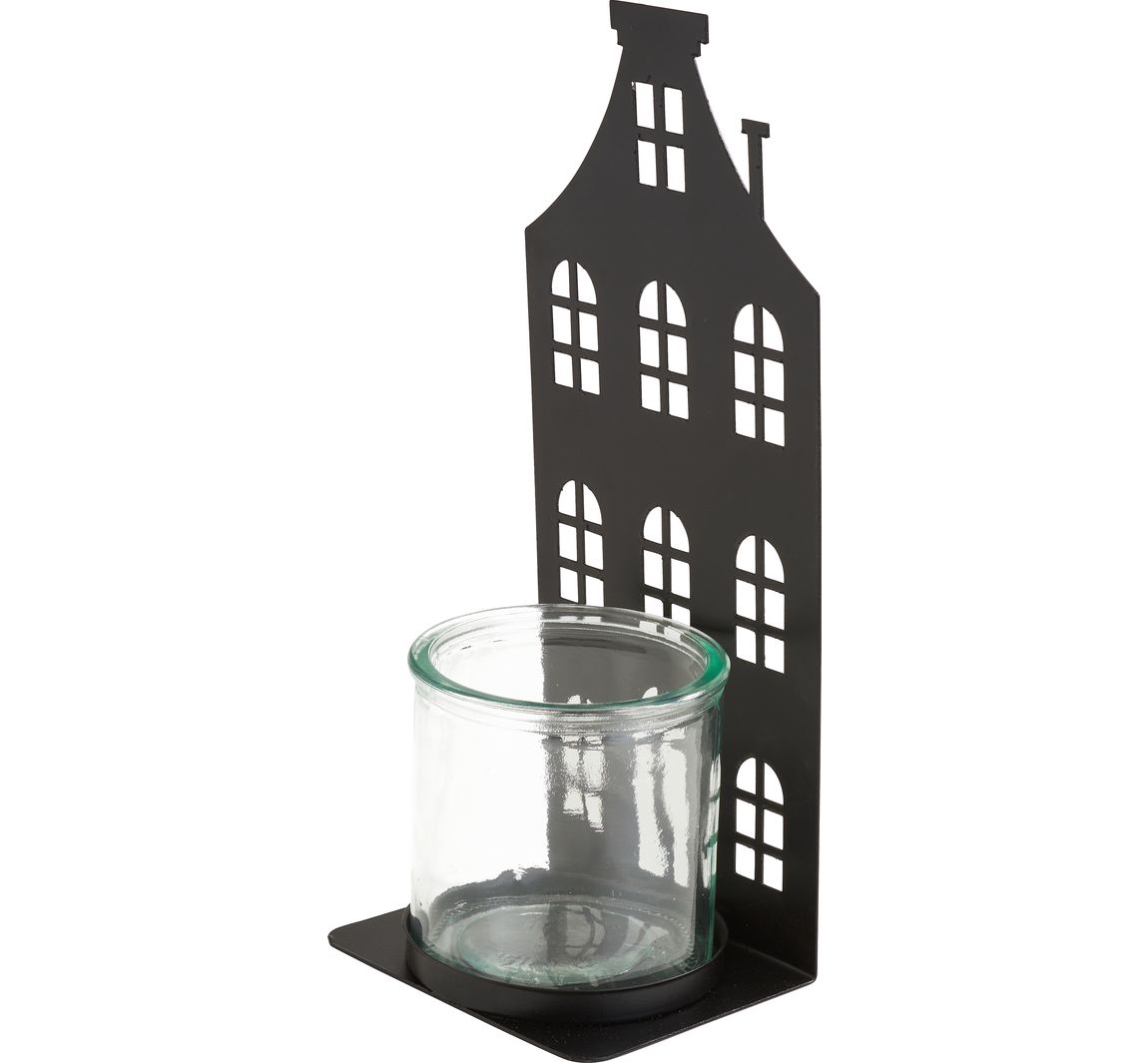 Metall-Windlicht "Hausfront" mit Glas