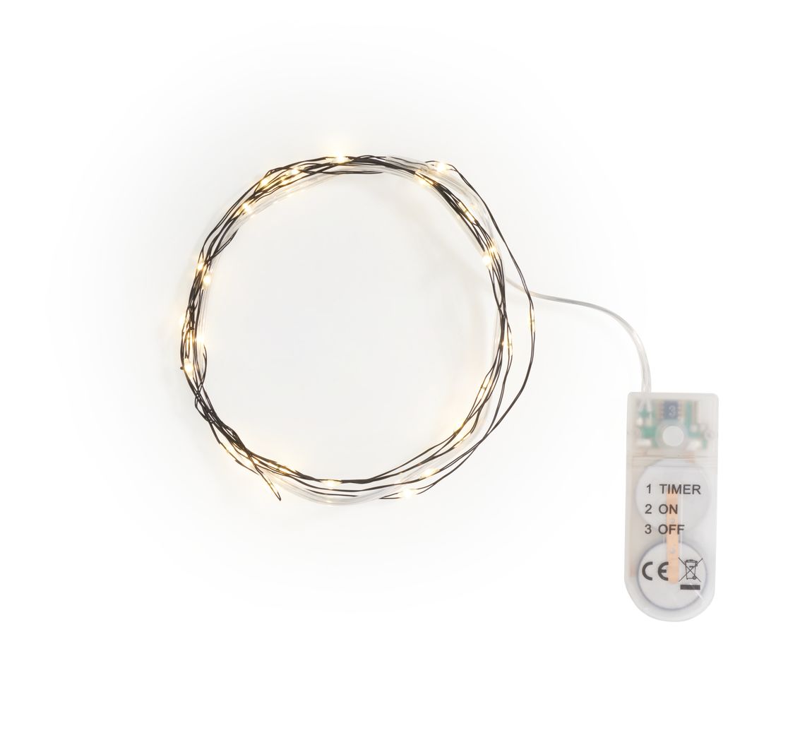 Micro-LED-Lichterkette, mit Timer, schwarzer Draht, 30 LEDs