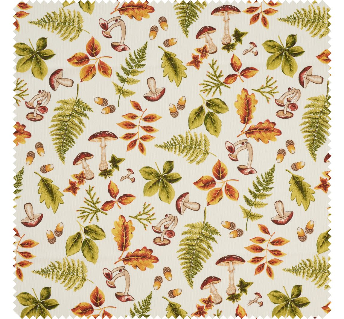 Motiv-Stoff Leinenoptik "Herbstblätter und Pilze"