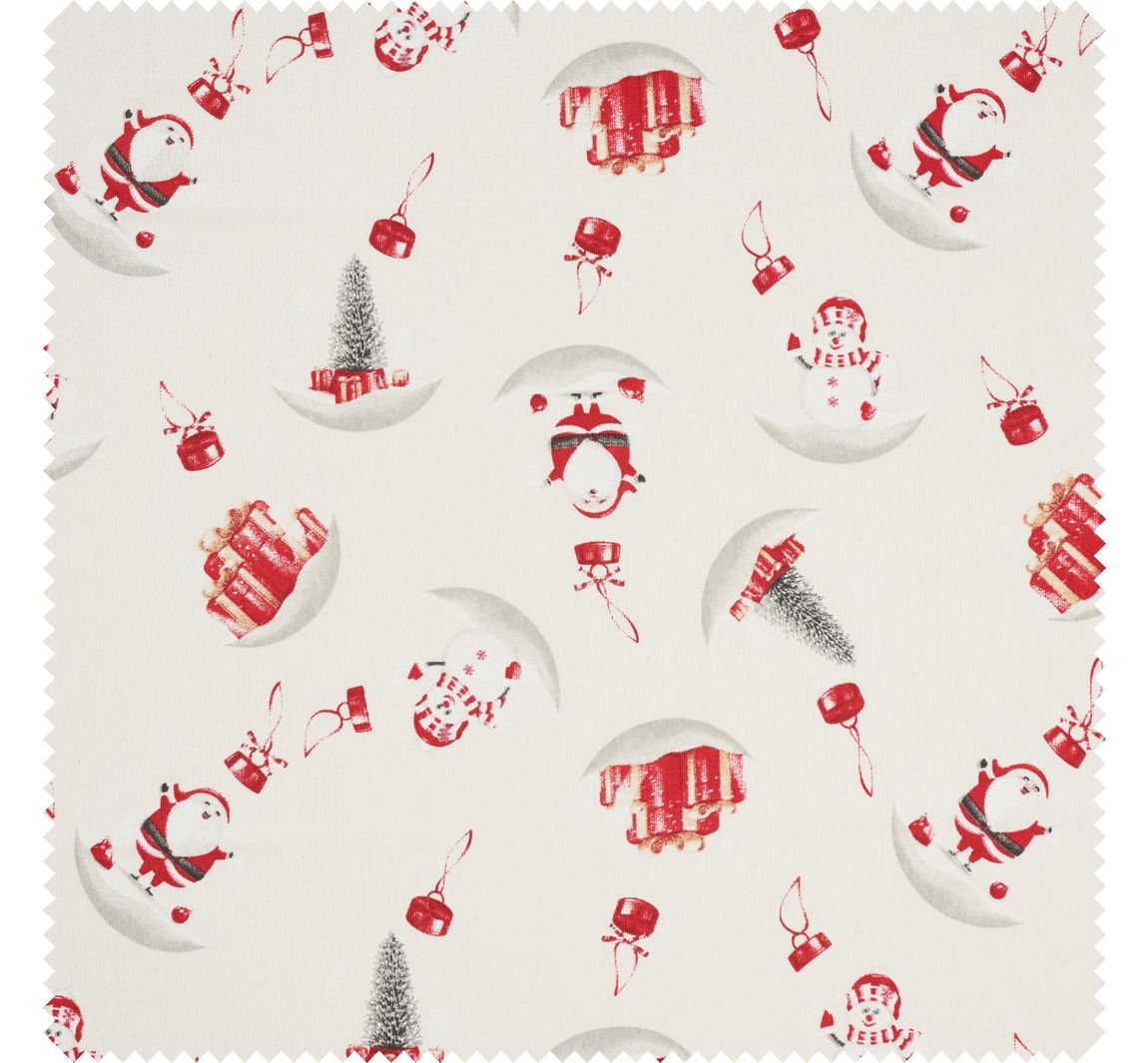 Motiv-Stoff Leinenoptik mit Golddruck "Snowman and Santa"