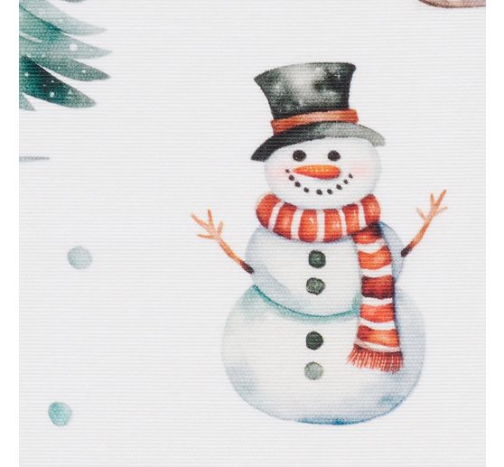 Dekostoff Leinenoptik "Schneemann mit Schlitten"