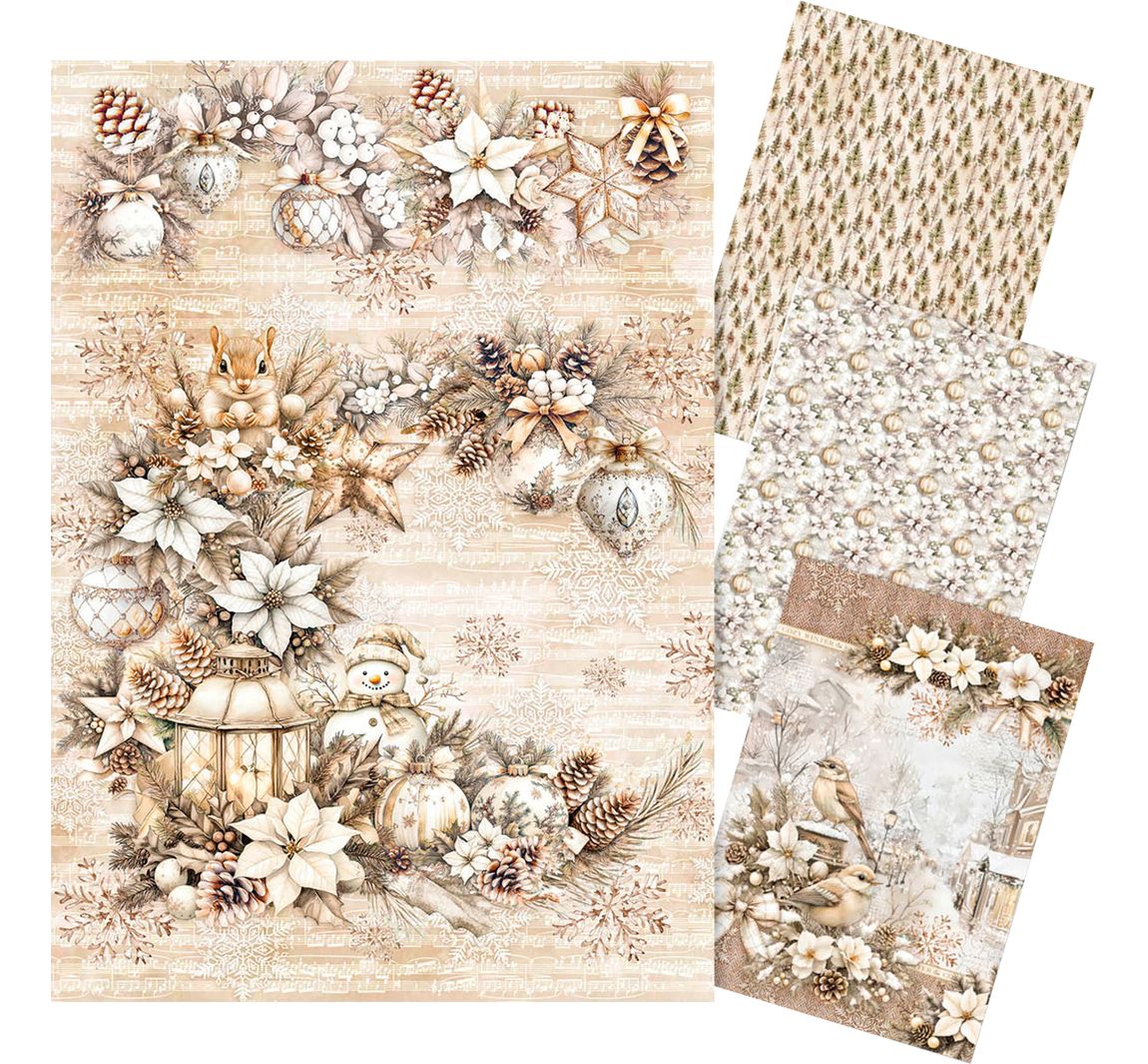 Motiv-Strohseiden Sortiment "Winter Season", 4er-Set