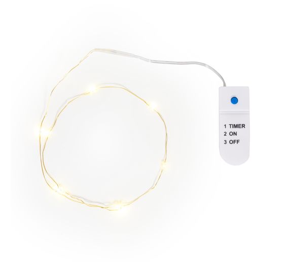 VBS Micro-LED-Lichterkette, goldfarbener Draht, mit Timer 6/18 Std., 10 LEDs