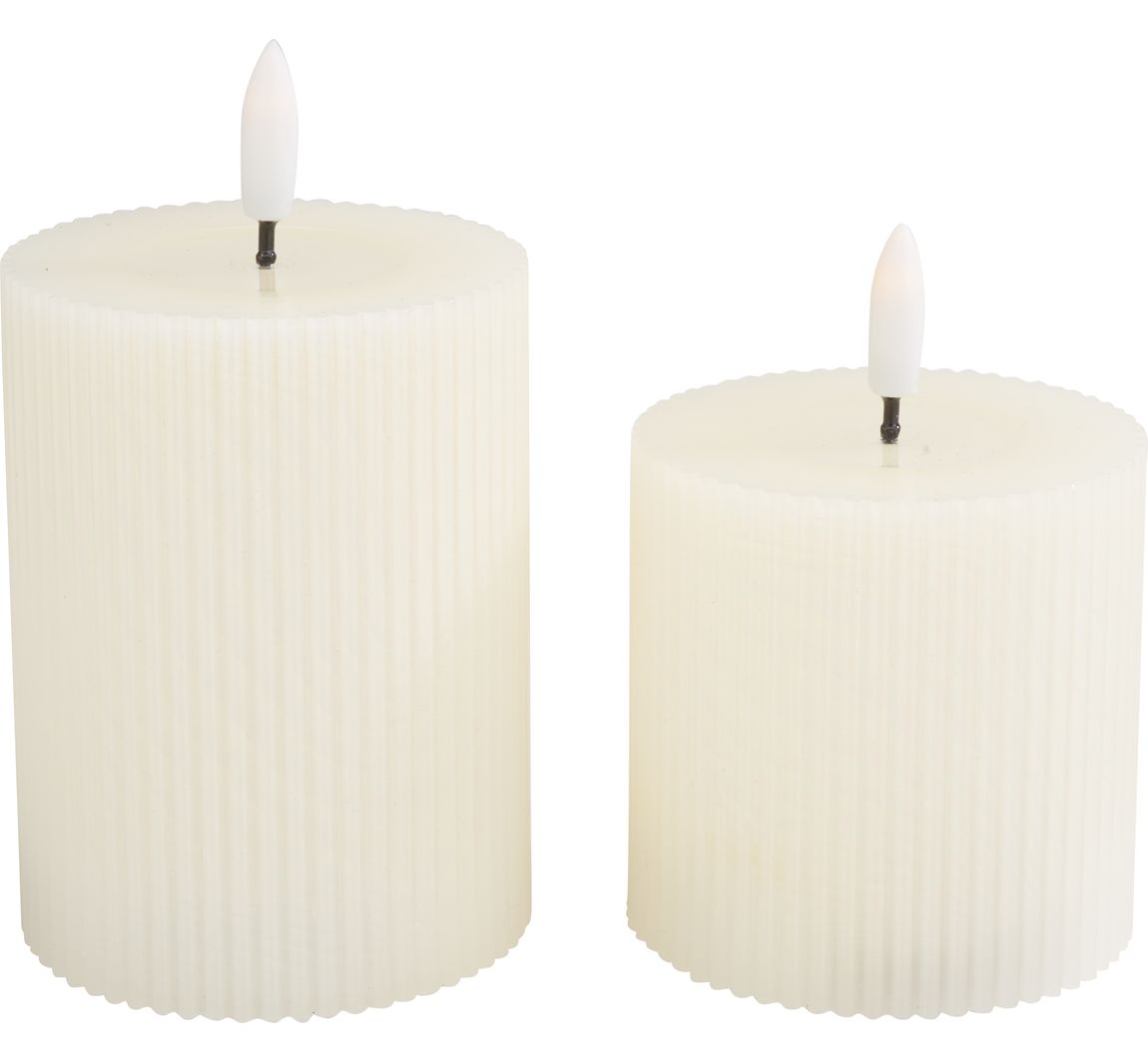 LED-Echtwachskerze "Gerillt", 2er Set, mit Timer 6/18 Std.