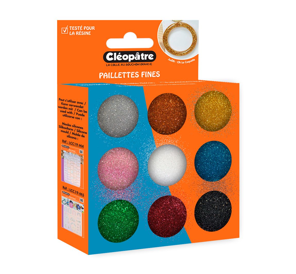 Glitzerpulver Farbset, 9 Tigel