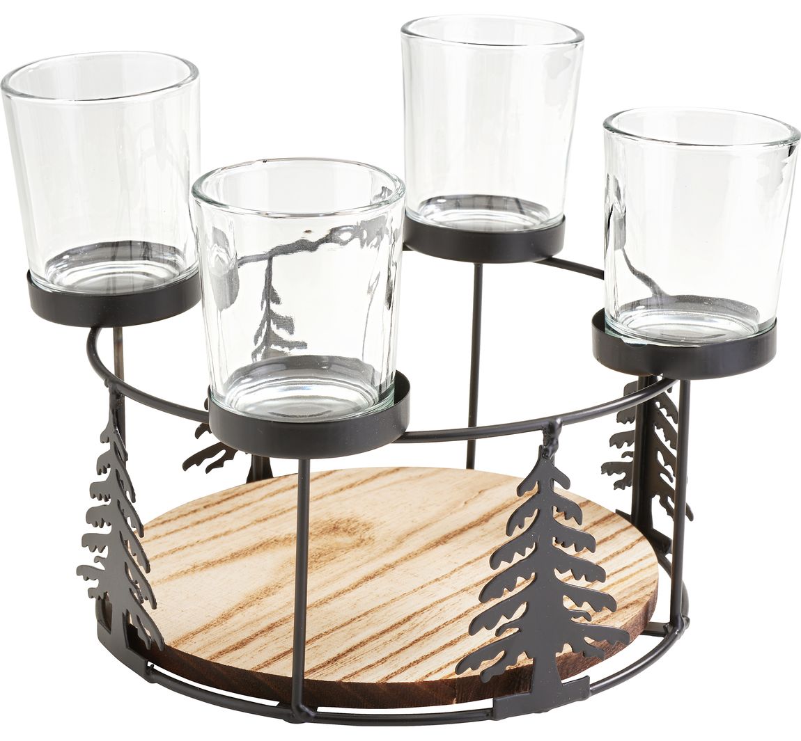 Holz-Metall-Adventskranz mit Baumsilhouette