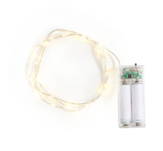 VBS Micro LED chain of lights, gold colored wire, with timer 6/18 hours, 10 LEDs
