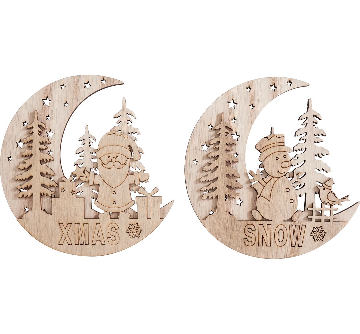 VBS Holz-Anhänger "Halbmond mit Santa und Snowy", 2er Set
