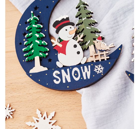 VBS Holz-Anhänger "Halbmond mit Santa und Snowy", 2er Set