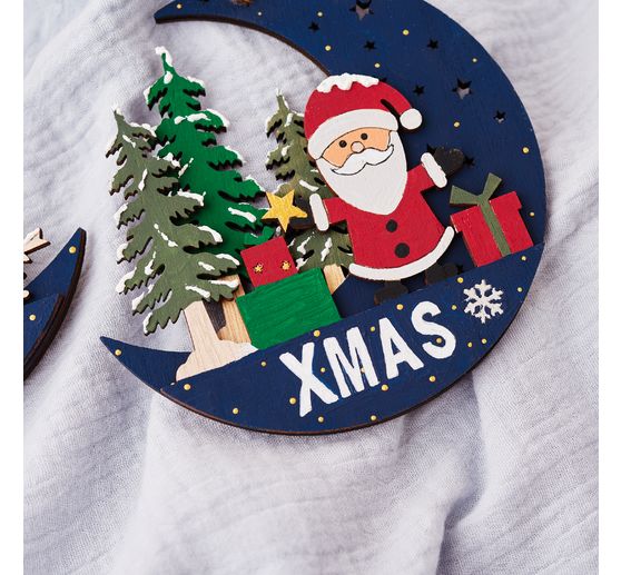 VBS Holz-Anhänger "Halbmond mit Santa und Snowy", 2er Set