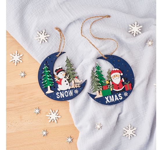 VBS Holz-Anhänger "Halbmond mit Santa und Snowy", 2er Set