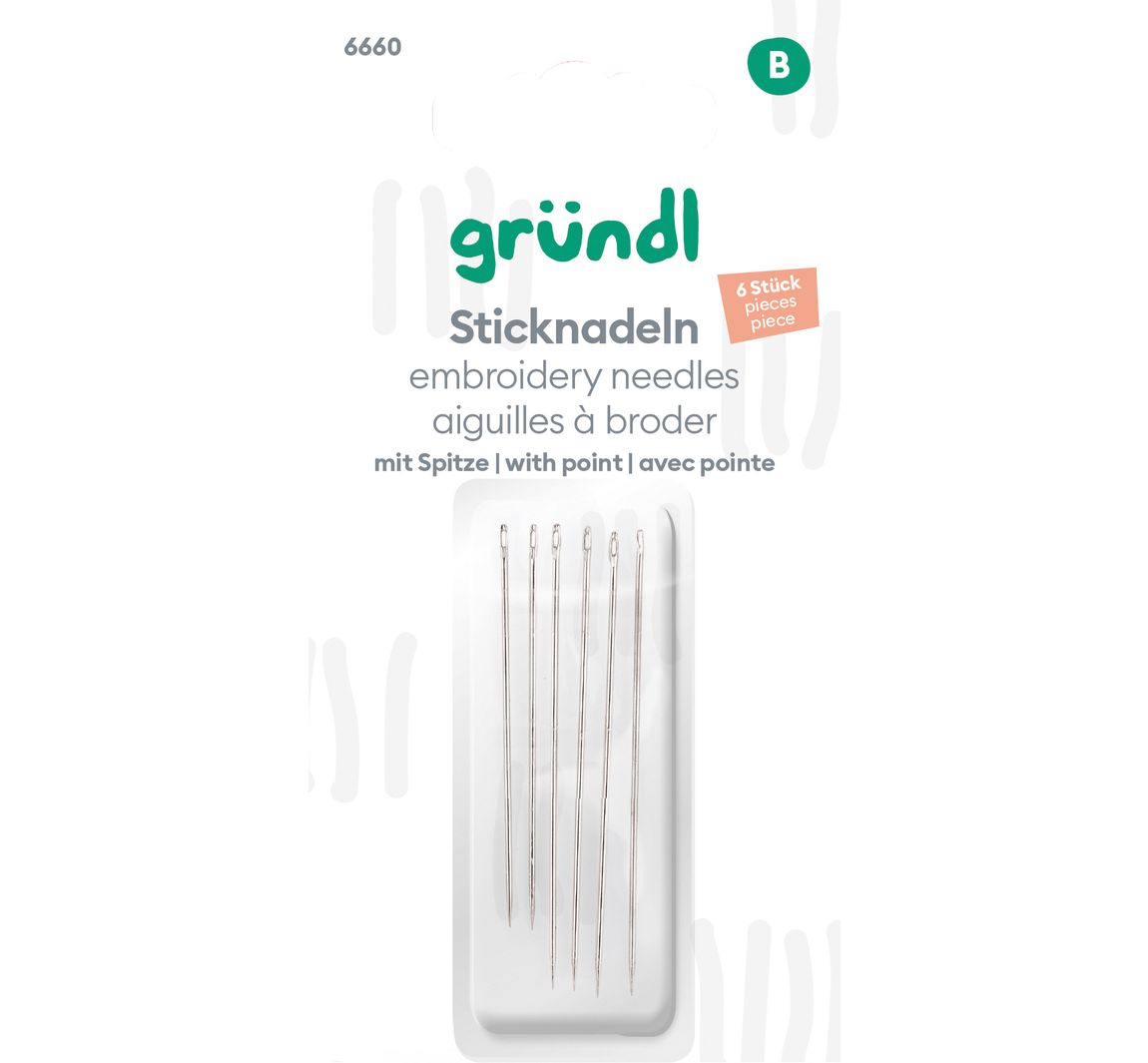 Gründl Sticknadeln mit Spitze, 6 Stück