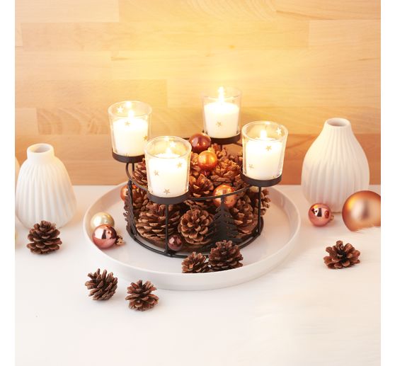 Wooden metal Advent wreath with tree silhouette