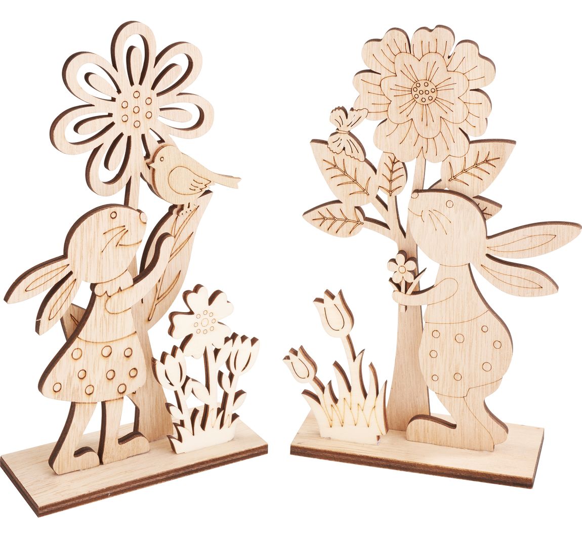 VBS Holz-Steckmotive "Hasenpaar mit Blumen", 2er-Set